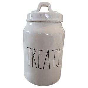 Rae Dunn Treats Cannister Cream White Black Font Rustic Charm Farmhouse Kitchen